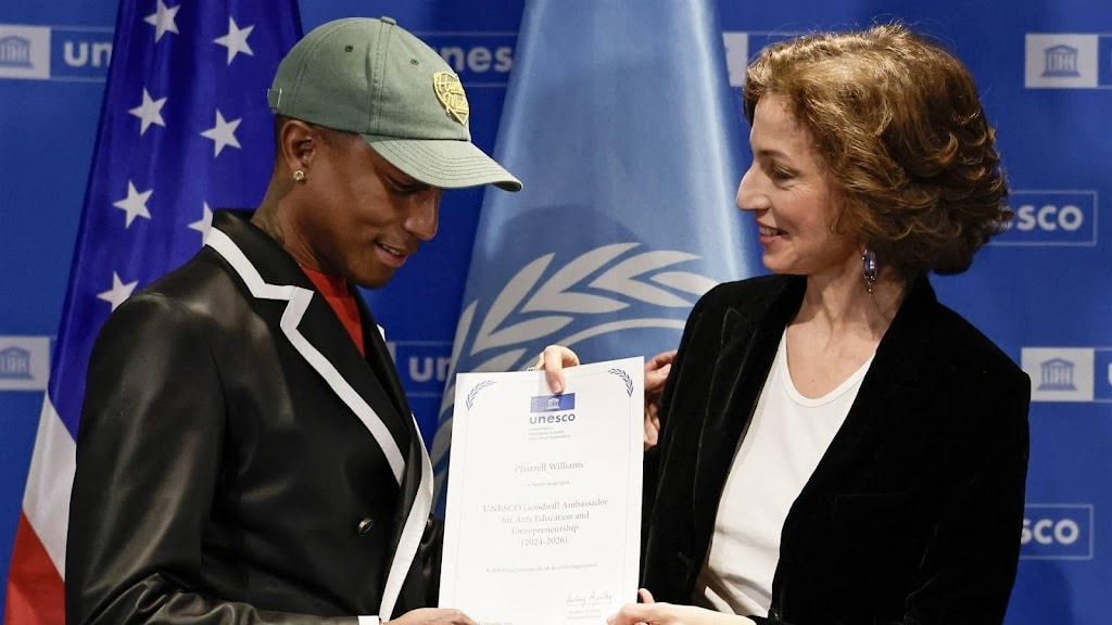 'Rolmodel' Pharrell Williams UNESCO-ambassadeur kunst en onderwijs