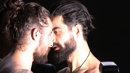 Utopia kemphanen Ivan en Ruud lijnrecht tegenover elkaar