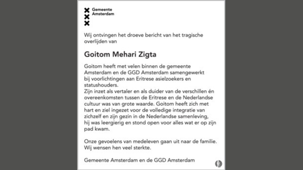 Rouwadvertentie Goitom