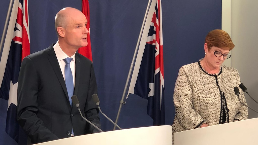 Minister Blok van Buitenlandse Zaken en zijn Australische collega minister Payne vandaag aan tijdens de persconferentie in Australië