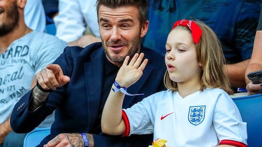 David Beckham en dochter Harper bij WK Vrouwen