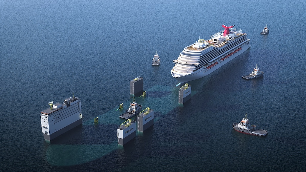 Megaoperatie: Boskalis-transportschip tilt enorm cruiseschip uit de oceaan