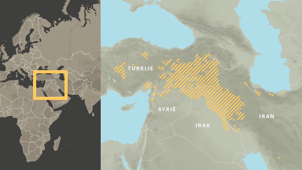 Gebieden waar Koerden wonen.