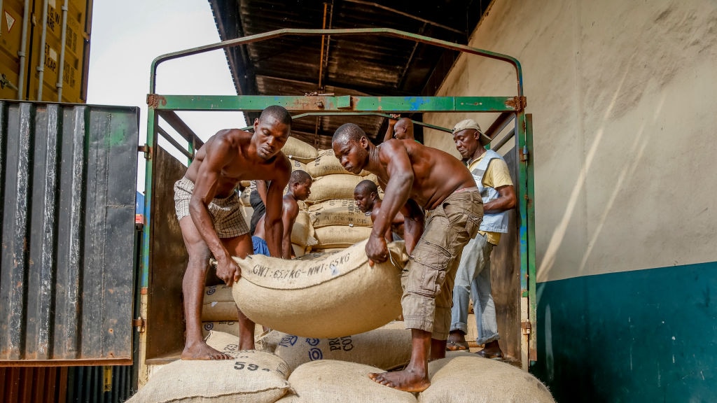 Cacao op transport in Ivoorkust