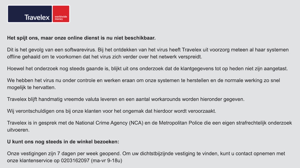 De website van GWK Travelex is nog steeds offline na de ransomware-aanval.