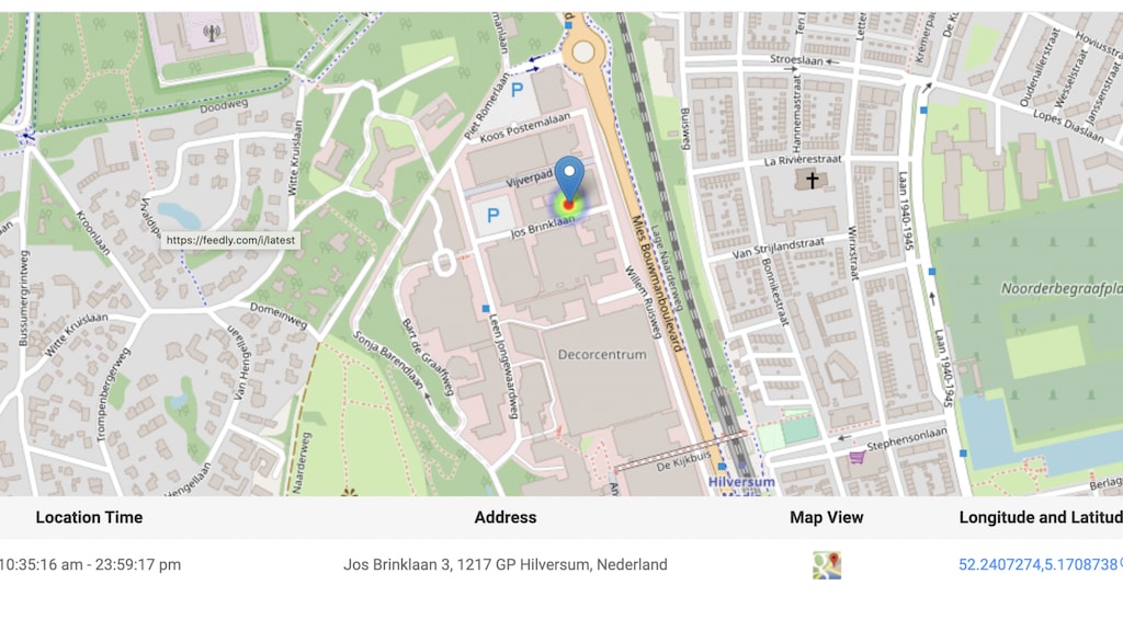 De locatie van de telefoon van het slachtoffer is ook te zien.