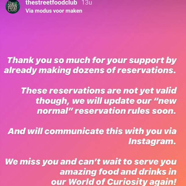 The Streetfood Club ontving gisteravond gelijk veel reserveringen, maar moet nog even de boot afhouden.