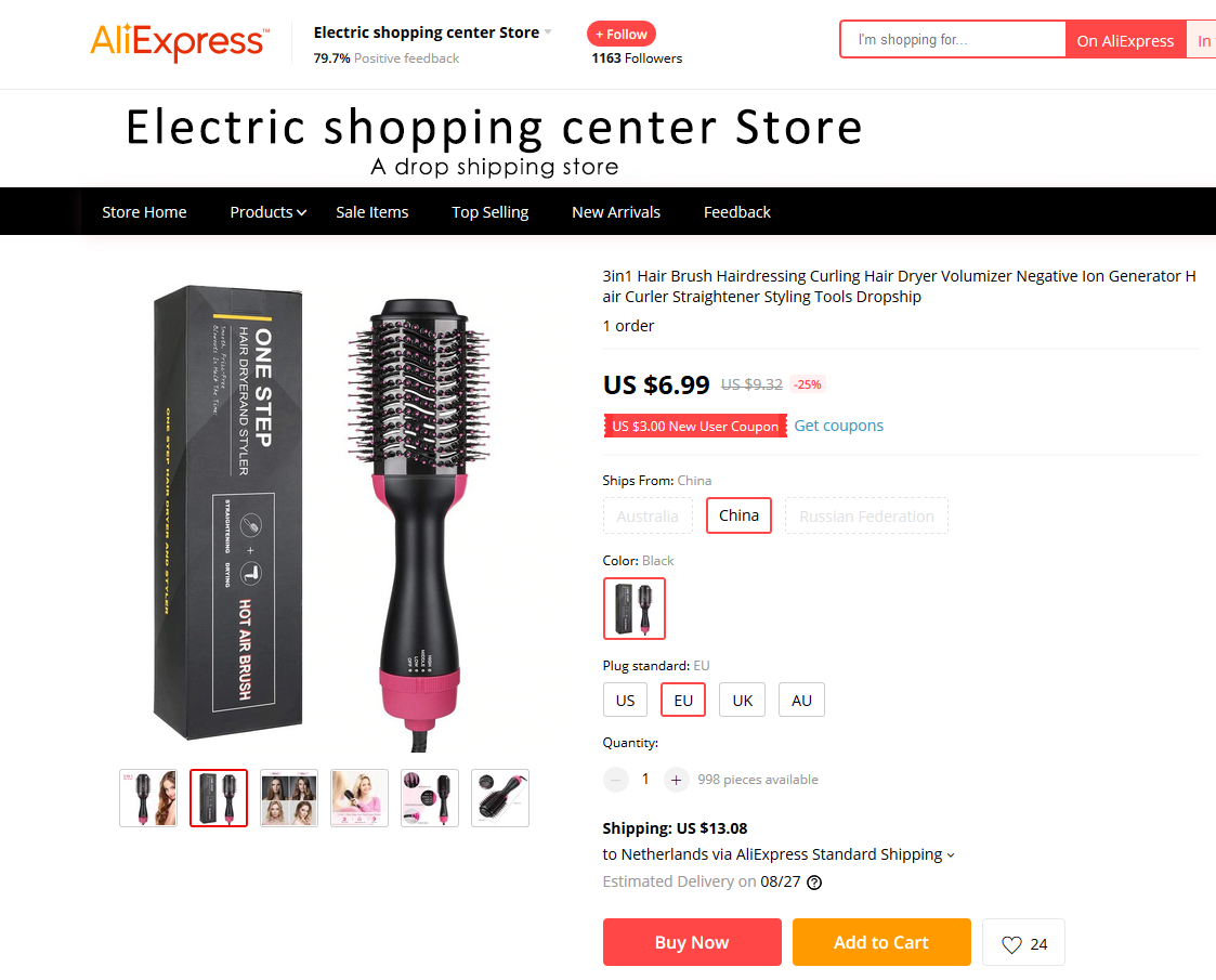 Rechtstreeks bestellen uit China had veel geld gescheeld.