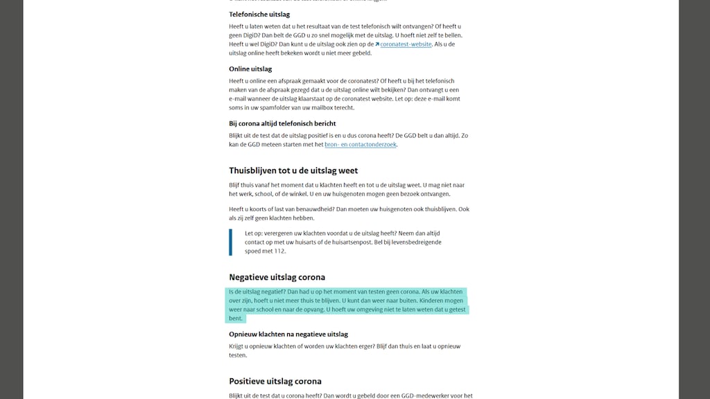 Een screenshot van de oude tekst. De desbetreffende alinea is gearceerd.