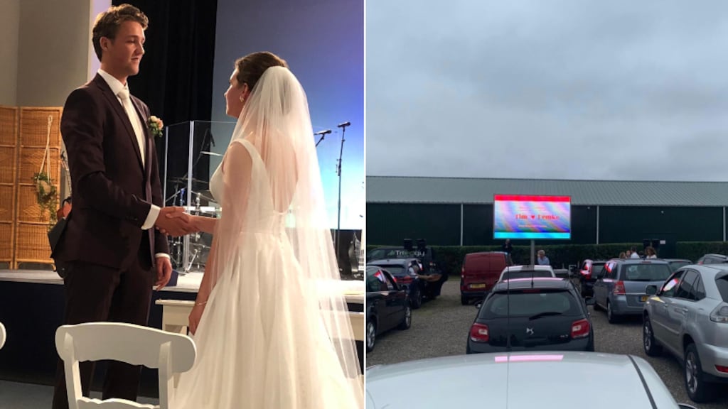 Trouwceremonie op een scherm: Femke en Tim hadden een drive-inbruiloft
