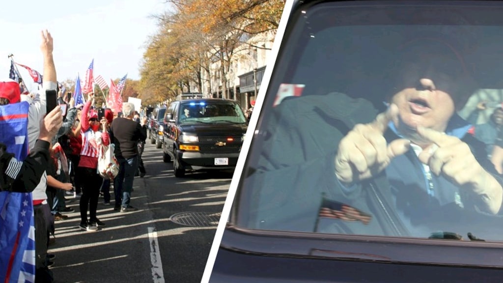 Trump houdt woord en laat zich zien aan demonstranten Washington