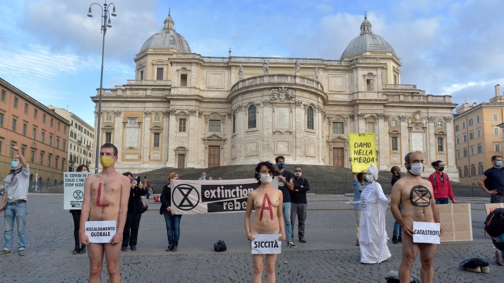 Protest tegen de slappe klimaatpolitiek, afgelopen oktober in Rome.