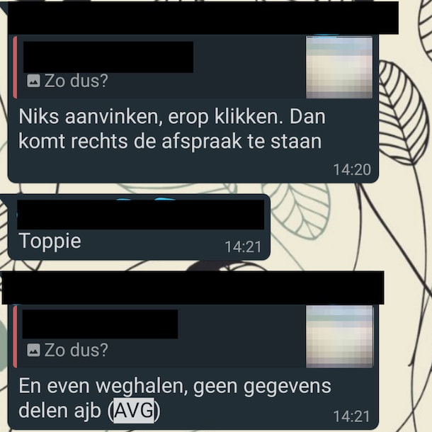 Een screenshot uit één van de WhatsApp-groepen.