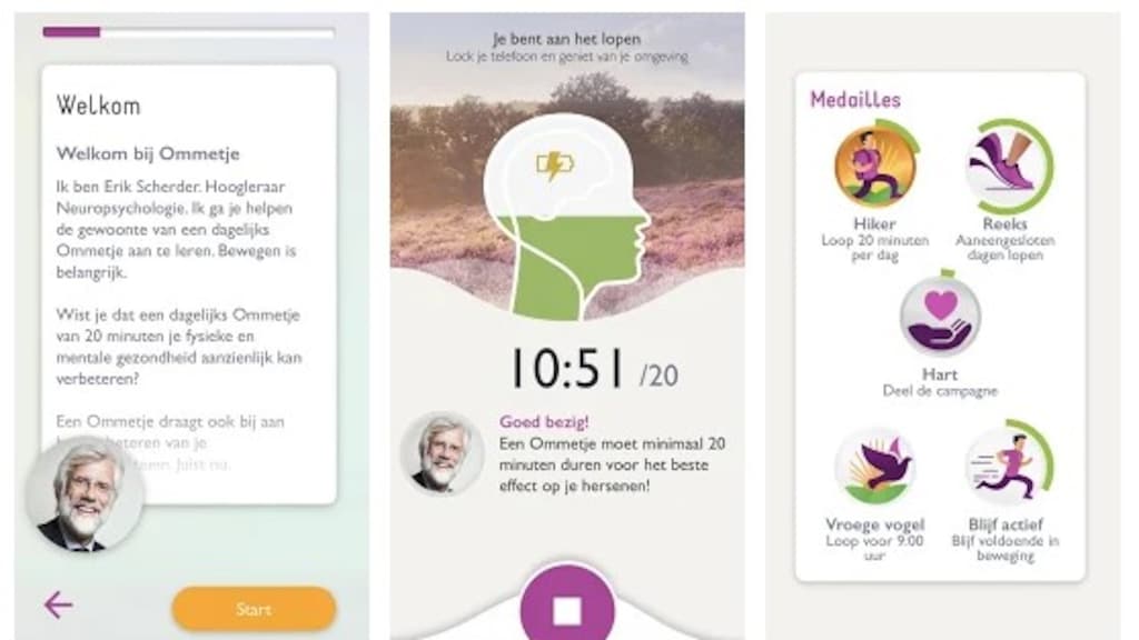In de app word je beloond voor wandelingetjes.