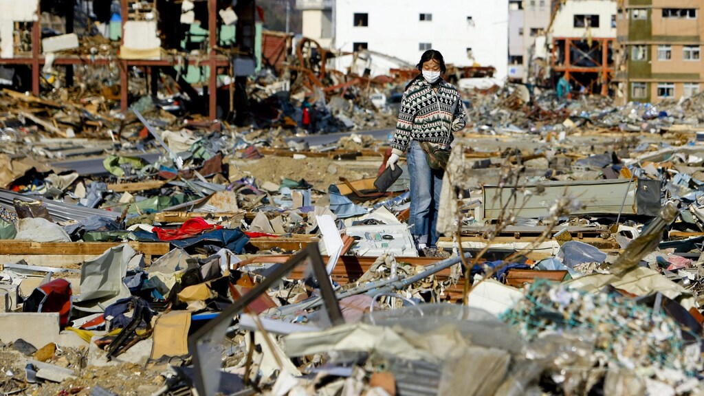 Ravage in stad Onagawa na tsunami in 2011.