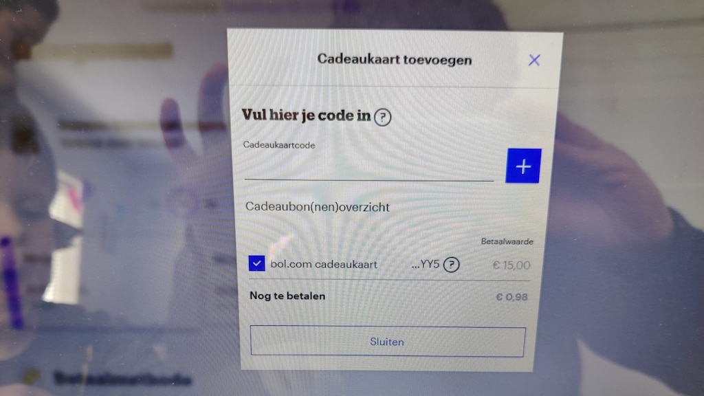De cadeaukaart die Deborah door de fout van Bol.com nu heeft.