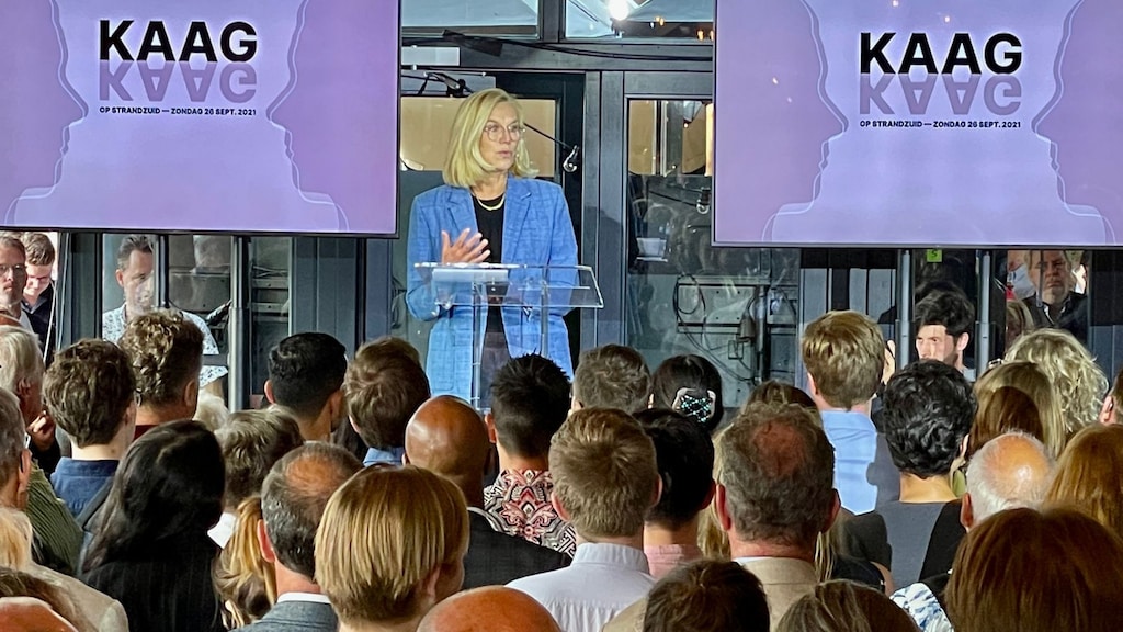 Sigrid Kaag tijdens haar toespraak vanavond.