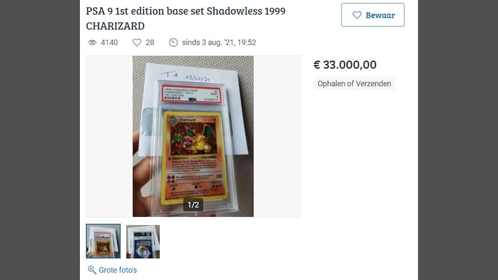 Een zeldzame kaart wordt op Marktplaats aangeboden voor 33.000 euro.