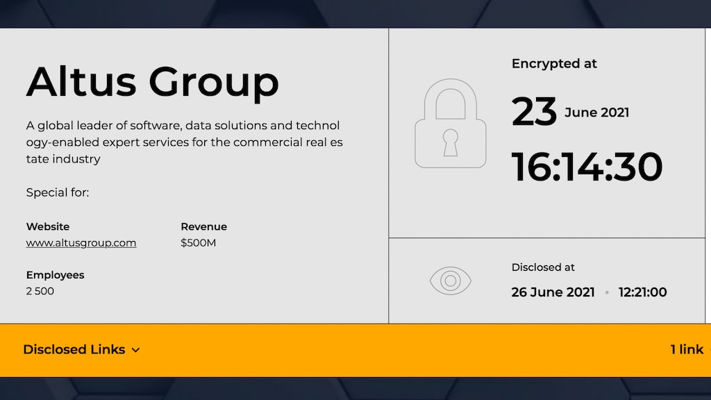 Het Canadese softwarebedrijf Altus Group werd in juni gegijzeld, hun gegevens werden gepubliceerd omdat ze niet betaalden.