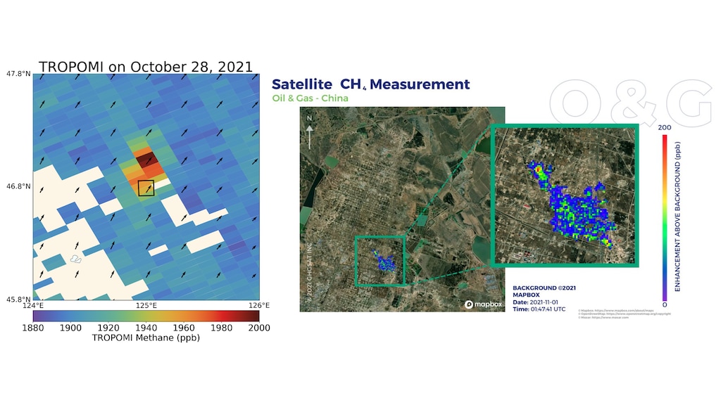 Beeld van methaanuitstoot gevonden via de satelliet.