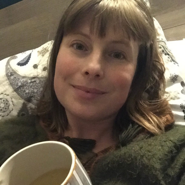 Een 'bed-selfie' van Lisa. "Want zo lig ik er het grootste deel van de tijd bij."