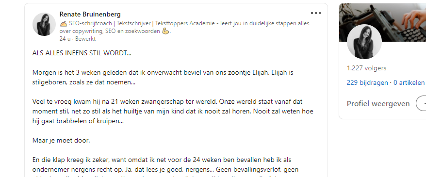 De brief van Renate op LinkedIn.