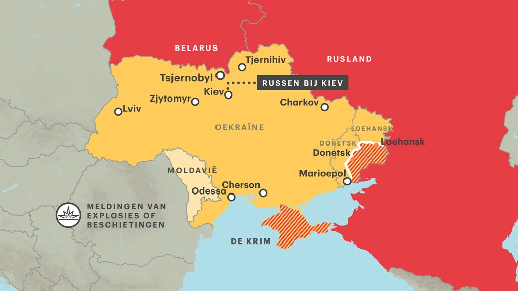 Meldingen van explosies of beschietingen in Oekraïne.