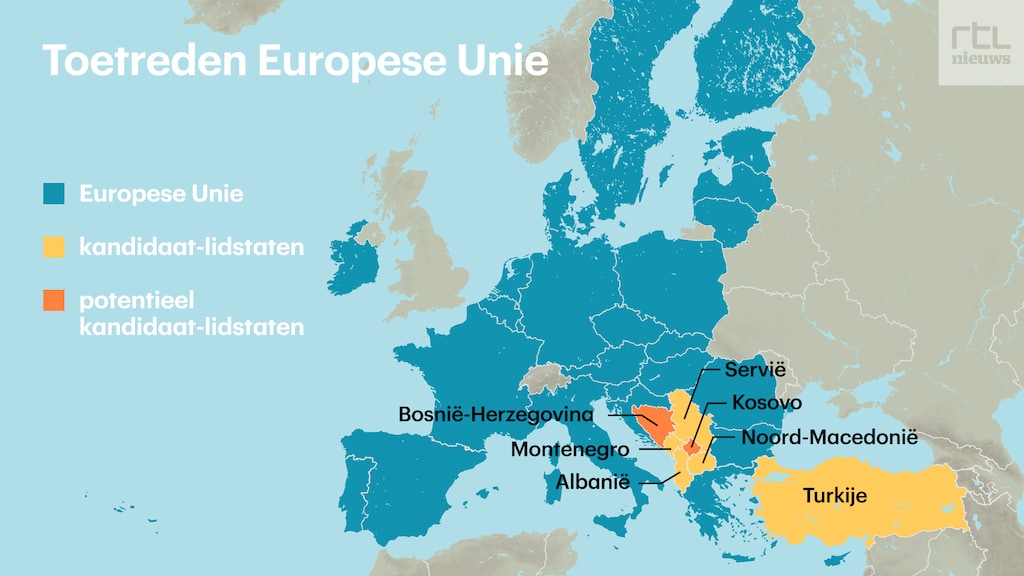Kaart van EU met kandidaat-lidstaten