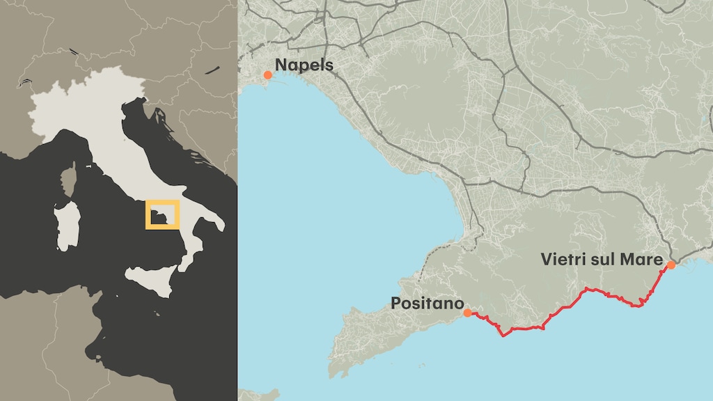 De nieuwe regel geldt voor deze kustweg tussen Positano en Vietri sul Mare.