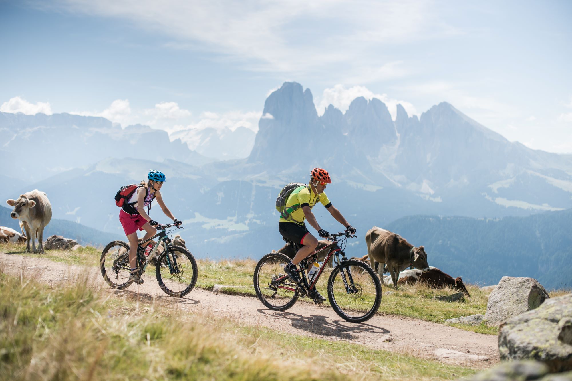 Fietsen met uitzicht op de Sassolungo.