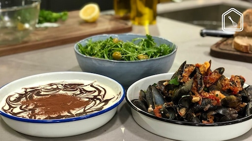 Italiaanse mosselen met huisgemaakte tiramisu en frisse salade