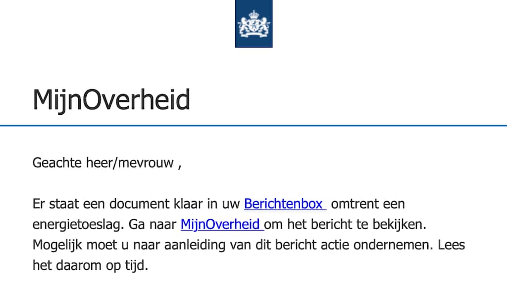 Zo ziet de phishingmail eruit.
