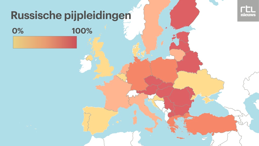 Vergeleken met sommige andere Europese landen, is Nederland niet heel afhankelijk van Russisch gas. Bron: Aurora Energy Research