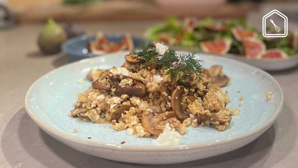 Vegetarische bulgur met champignons en feta én een dessert van ... Vegetarische bulgur met champignons en feta én een dessert van ...