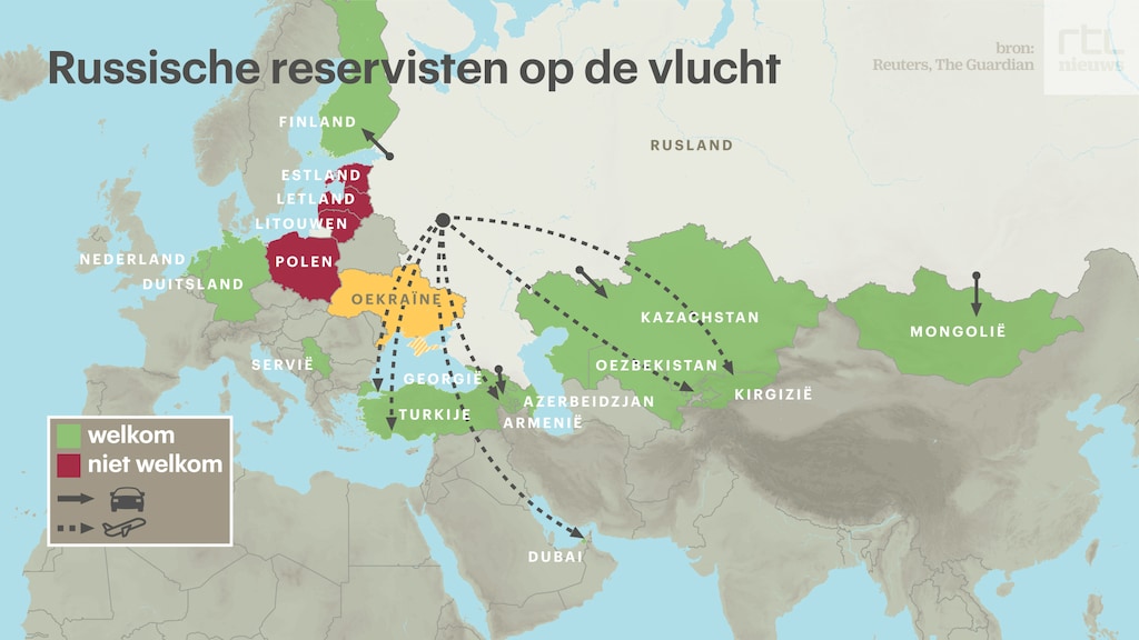 Een overzicht van de routes die Russen nog kunnen nemen.