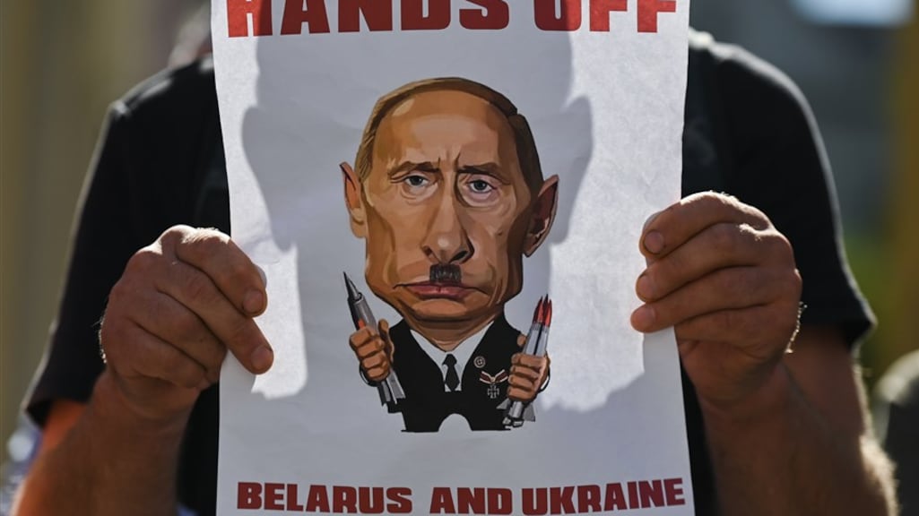 Protest van Oekraïners en Belarussen in Polen