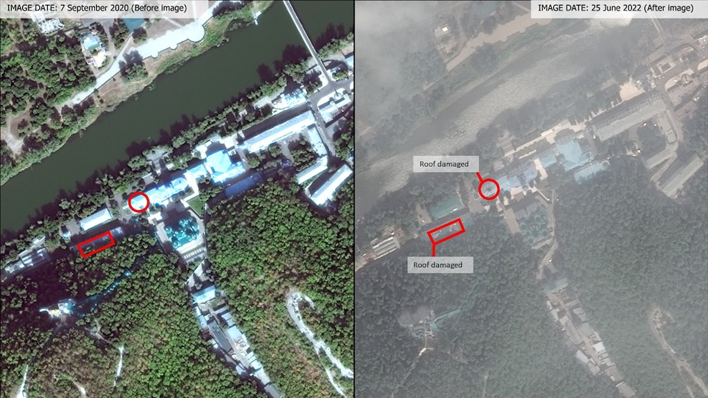 De verwoestingen bij de Holy Mountains Lavra.