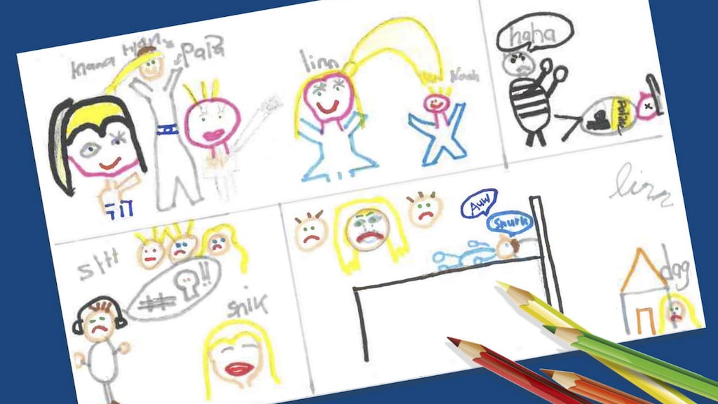 Een tekening die zijn dochter maakte over de thuissituatie.