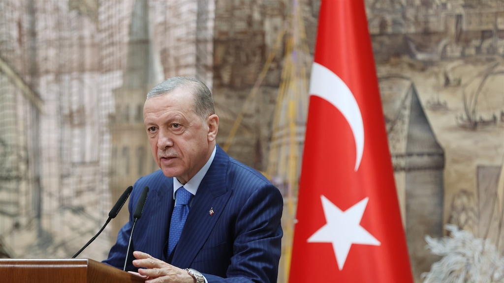 De Turkse president Erdoğan tijdens een toespraak in Istanbul afgelopen vrijdag.