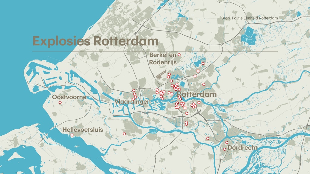 De explosies vinden plaats verspreid over de hele regio Rotterdam.