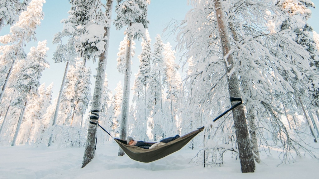 Arctic cocooning: in een hangmat in het Finse bos.
