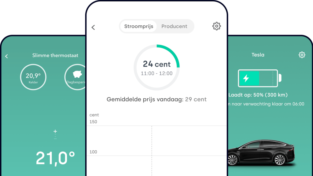 In de Timber app kan je de stroomprijs per uur bekijken.