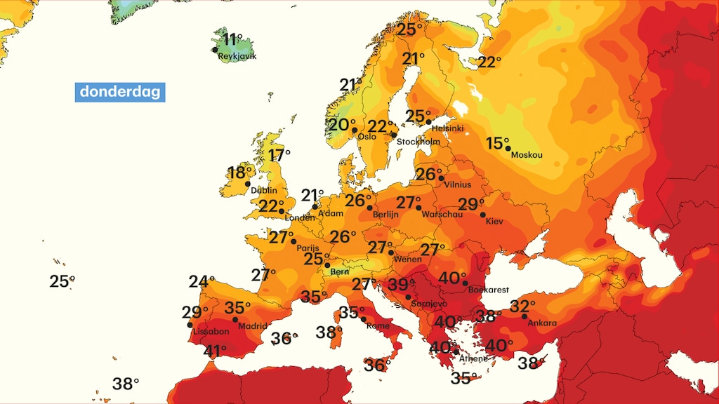 De temperatuurverwachting voor morgen.