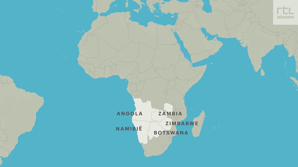 De vijf landen in zuidelijk Afrika.