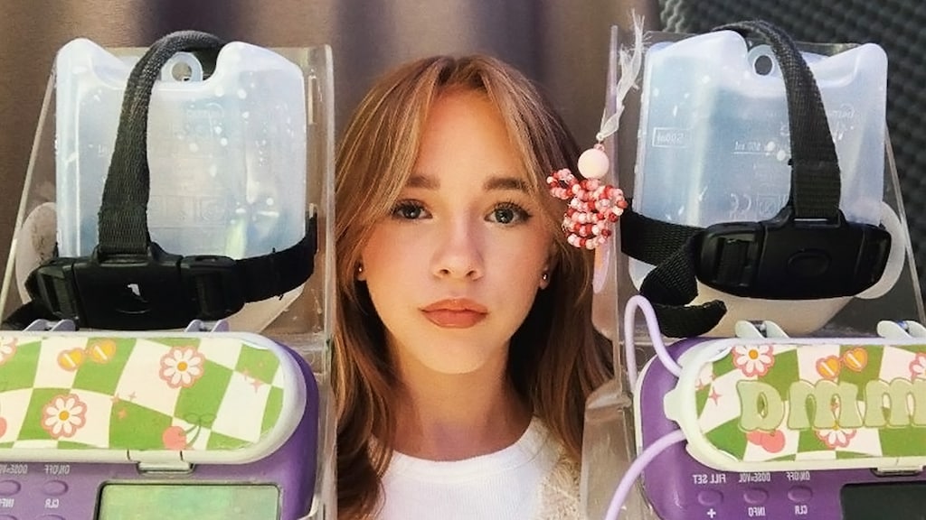 Emma met de pompen van haar sonde.