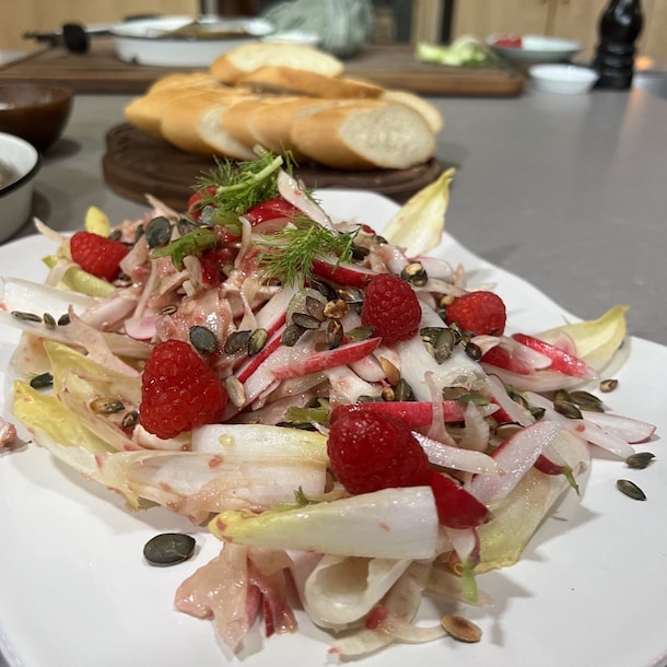 Salade met witlof, venkel en framboos