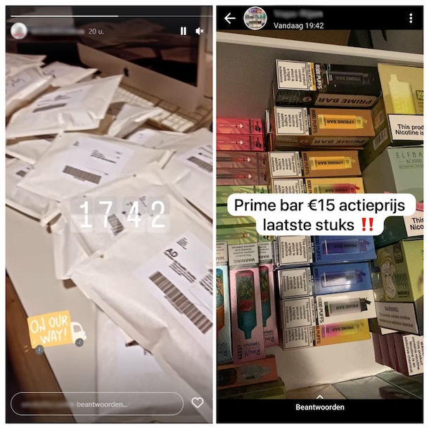 Twee verkopers op Instagram (links) en WhatsApp (rechts)