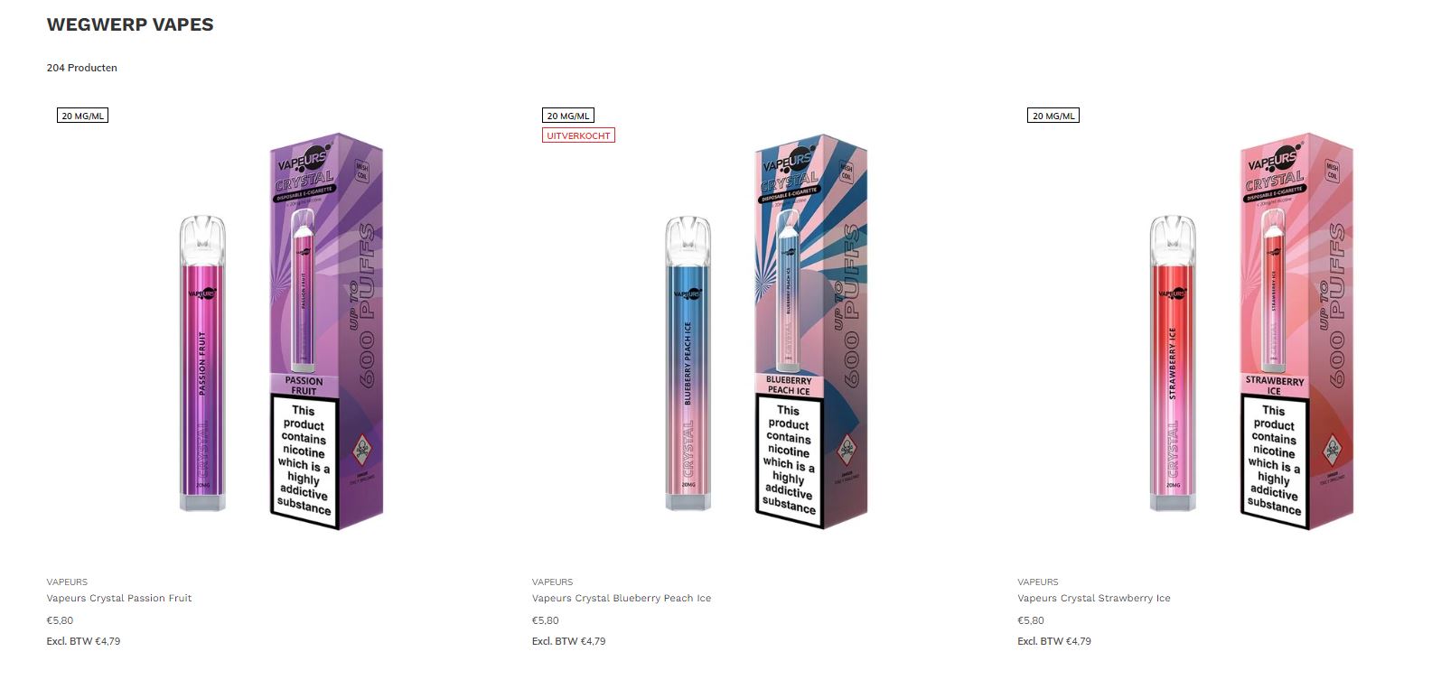 Een screenshot van één van de webshops.