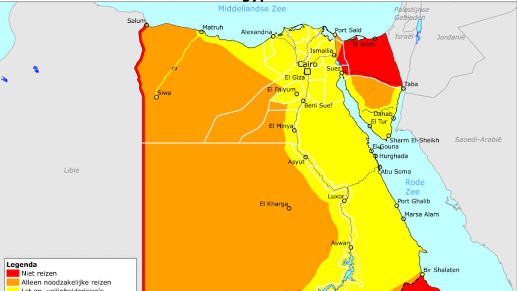 De overheid beveelt aan om niet te reizen naar het Sinaï-schiereiland dat naast de Gazastrook ligt.