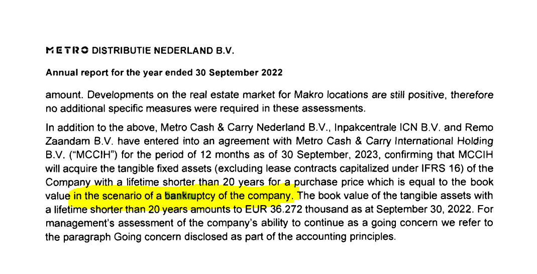 Passage uit de nieuwste jaarrekening van Makro Nederland.